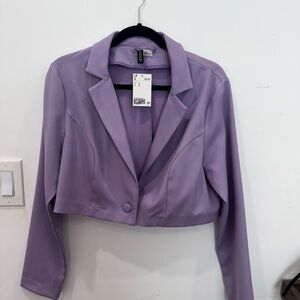 H&M Purple Cropped Blazer with Notched Lapels